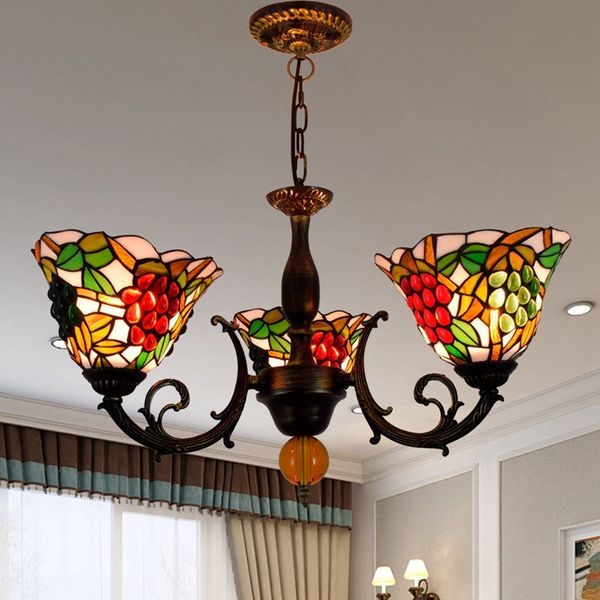 european vintage chandelier tiffany pastoral grapes lampshade light fixture for bedroom dinning room study led stained glass lightings
european vintage chandelier tiffany pastoral grapes lampshade light fixture for bedroom dinning room study led stained glass lightings