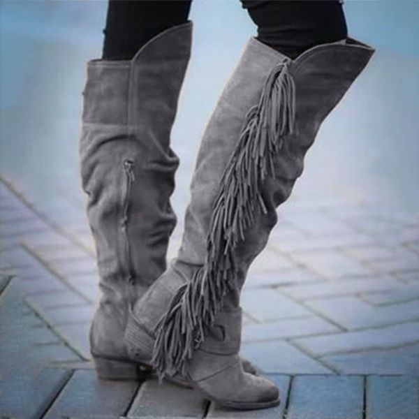 women classic knee high boots ladies platform women's vintage suede buckle zipper boots tassel woman plus size female shoes, Black
women classic knee high boots ladies platform women's vintage suede buckle zipper boots tassel woman plus size female shoes, Black