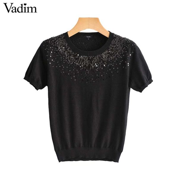 vadim women sequined knitted short sleeve o neck stretchy shinning shirts female casual stylish blouse blusas da228, White
vadim women sequined knitted short sleeve o neck stretchy shinning shirts female casual stylish blouse blusas da228, White