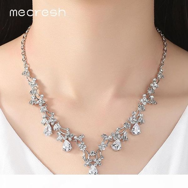 mecresh luxury leaf-shape cubic zirconia bridal jewelry sets crystal wedding necklace earrings tiara sets jewelry mtl500+hg126 d18101002, Silver