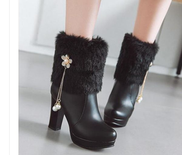 2019 women's boots in winter with new style high heel coarse heel round head waterproof table@5017, Black
2019 women's boots in winter with new style high heel coarse heel round head waterproof table@5017, Black