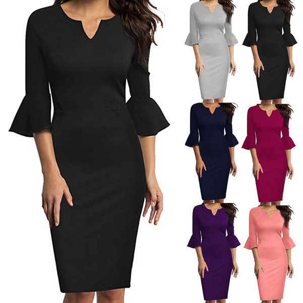 new women v-neck flounce bell sleeve office work casual pencil dress2019 20#, Black;gray
new women v-neck flounce bell sleeve office work casual pencil dress2019 20#, Black;gray