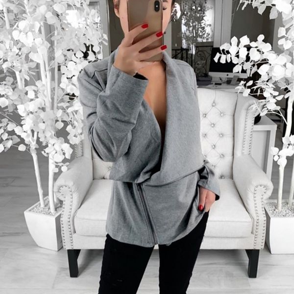 

female loose coat autumn women slim cool jackets asymmetric zippers slim long sleeve sweatshirt irregular fashion outwear, Black;brown