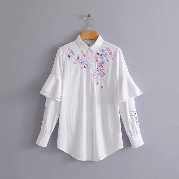 2019 early autumn new products european and american streets fashion elegant casual simple embroidery lace sleeve shirt 1-71-659, White
2019 early autumn new products european and american streets fashion elegant casual simple embroidery lace sleeve shirt 1-71-659, White