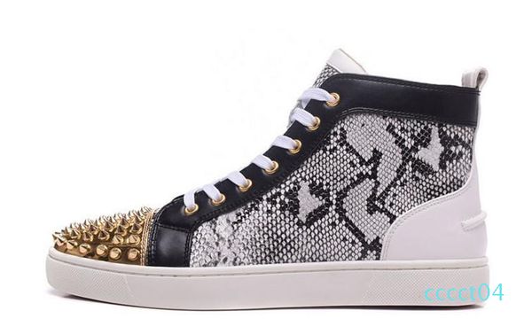 new mens womens snakeskin leather patchwork high red bottom sneakers,brand design golden spikes toe casual shoes 36-46drop shipping ct04, Black
new mens womens snakeskin leather patchwork high red bottom sneakers,brand design golden spikes toe casual shoes 36-46drop shipping ct04, Black