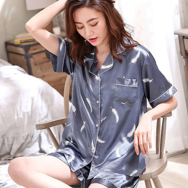 casual 2pcs sleepwear nightwear pajamas women satin shirt&pants print pyjamas suit home clothes silky intimate lingerie bathrobe, Blue;gray
casual 2pcs sleepwear nightwear pajamas women satin shirt&pants print pyjamas suit home clothes silky intimate lingerie bathrobe, Blue;gray