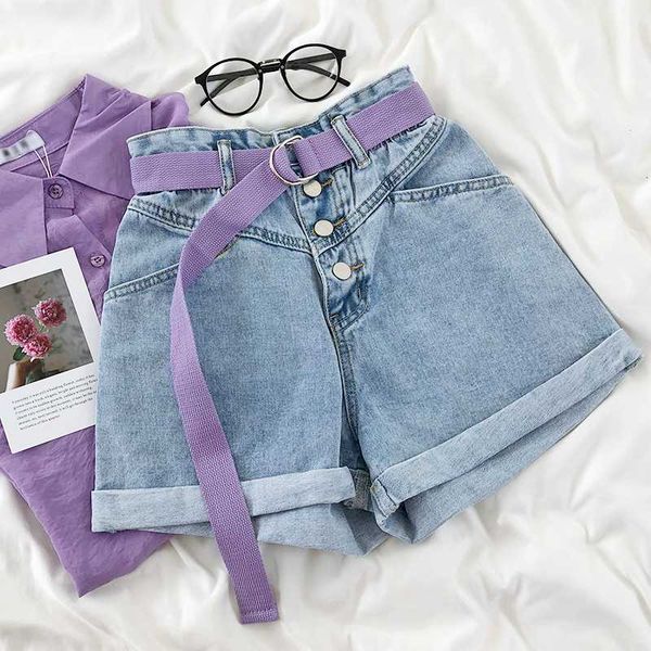 summer purple belt denim shorts women curling high waist slim shorts ants, White;black
summer purple belt denim shorts women curling high waist slim shorts ants, White;black