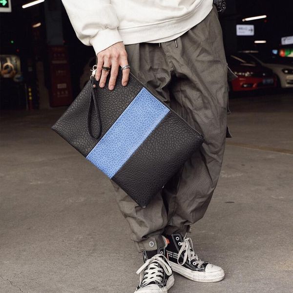 factory wholesale men handbag street fashion stitching blue leather envelope bag simple leather wrist bag large capacity leather file bag
factory wholesale men handbag street fashion stitching blue leather envelope bag simple leather wrist bag large capacity leather file bag