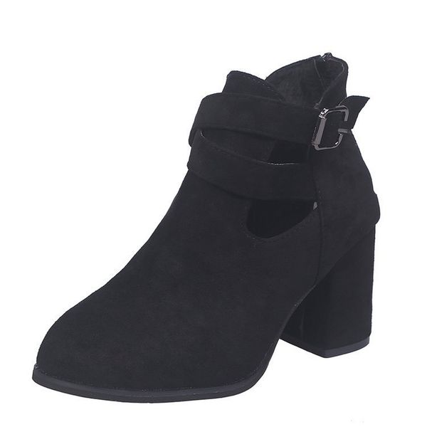 new high-heeled women's boots zipper back thick heel short boots british round head, Black
new high-heeled women's boots zipper back thick heel short boots british round head, Black
