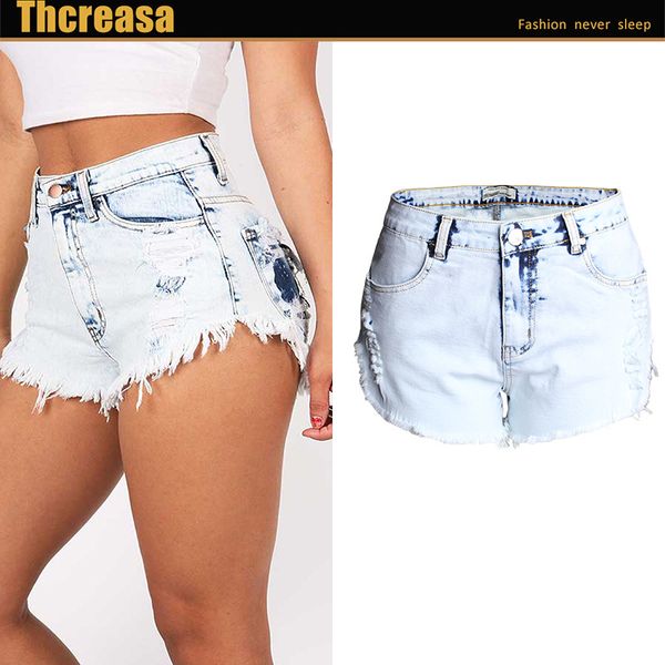 new european and american trend hole jeans women's high waist light color white and washed washed denim shorts plus size, White;black
new european and american trend hole jeans women's high waist light color white and washed washed denim shorts plus size, White;black