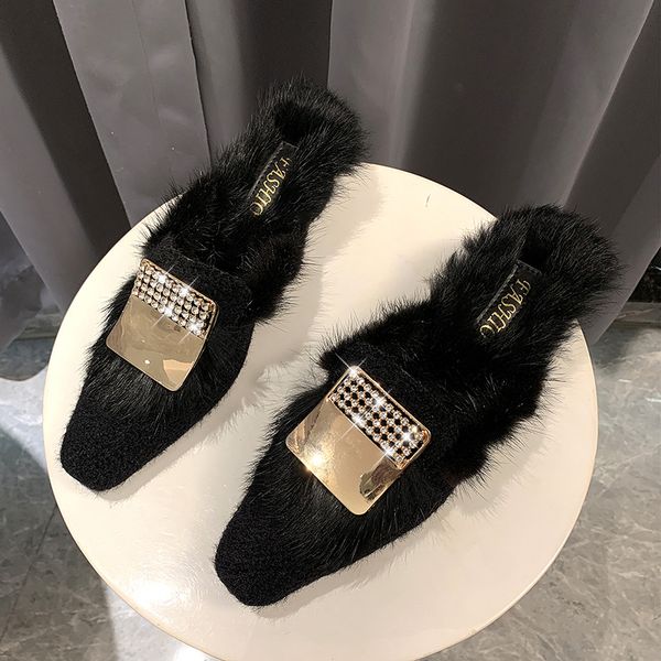 size 35-40 2019 new autumn winter women slippers flat heels elegant plush shoes woman ladies outside crystal & metal loafer, Black
size 35-40 2019 new autumn winter women slippers flat heels elegant plush shoes woman ladies outside crystal & metal loafer, Black