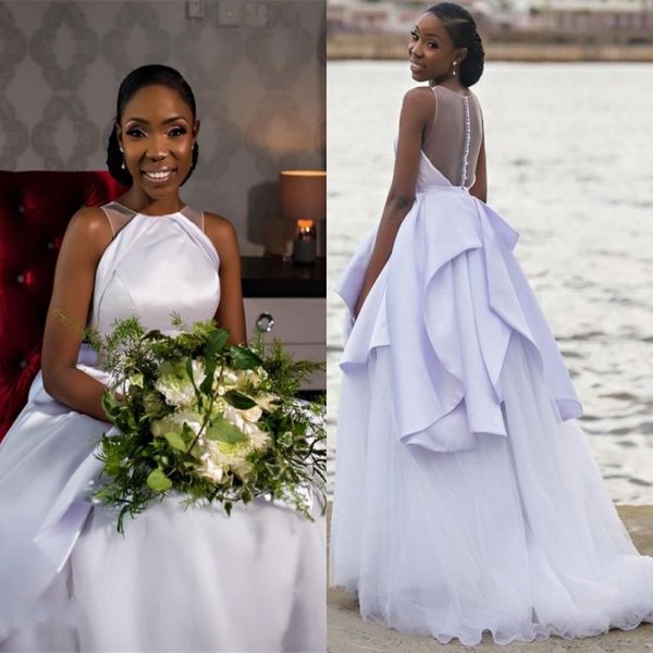 plus size wedding dresses o-neck illusion back button tiered bridal gowns satin and tulle african vestido de noiva, White
plus size wedding dresses o-neck illusion back button tiered bridal gowns satin and tulle african vestido de noiva, White