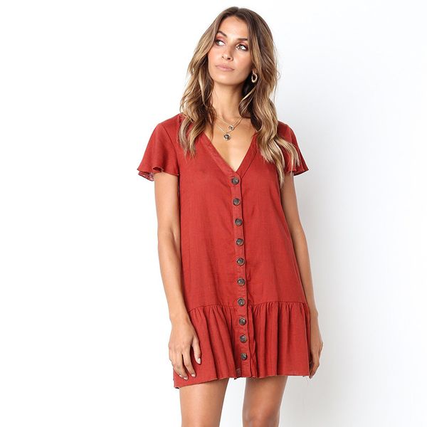 brand designer summer 4-color new fashion casual simplicity v-neck button short-sleeved pleated women's dress casual dresses, Black;gray
brand designer summer 4-color new fashion casual simplicity v-neck button short-sleeved pleated women's dress casual dresses, Black;gray