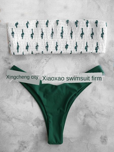 2019 swimsuit pleated bikini cactus printed bikini bra split women's swimsuit, White;black
2019 swimsuit pleated bikini cactus printed bikini bra split women's swimsuit, White;black
