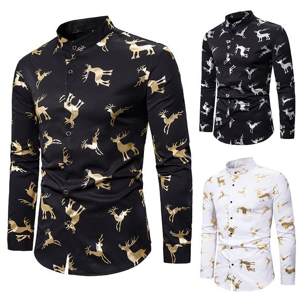 men long sleeve shirt christmas fawn printed slim casual shirts men autumn printing shirt, White;black
men long sleeve shirt christmas fawn printed slim casual shirts men autumn printing shirt, White;black