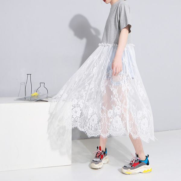 2019 lace will pendulum half-body skirt split joint short sleeve t pity woman dress 463, White
2019 lace will pendulum half-body skirt split joint short sleeve t pity woman dress 463, White