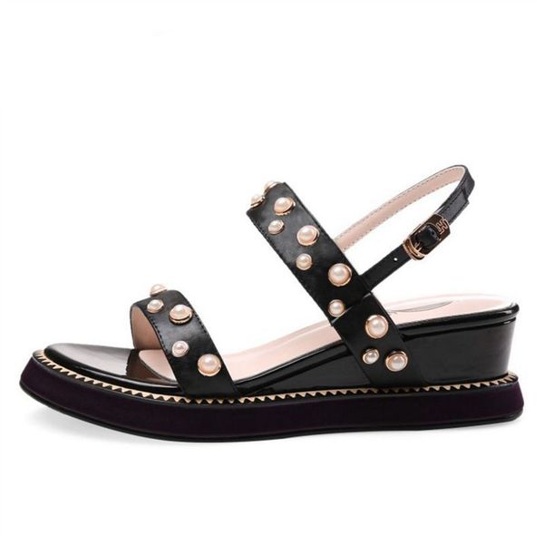 women beads wedges buckle sandals genuine leather fashion daily party dating club summer shoes women size 34-39, Black
women beads wedges buckle sandals genuine leather fashion daily party dating club summer shoes women size 34-39, Black