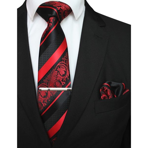gusleson new classic striped floral men ties pocket square tie clip set red god green silk necktie suit wedding business, Blue;white
gusleson new classic striped floral men ties pocket square tie clip set red god green silk necktie suit wedding business, Blue;white