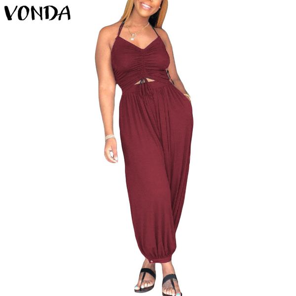vonda rompers womens jumpsuit sleeveless backless halter harem pants casual baggy lace-up overalls plus size playsuit, Black;white
vonda rompers womens jumpsuit sleeveless backless halter harem pants casual baggy lace-up overalls plus size playsuit, Black;white