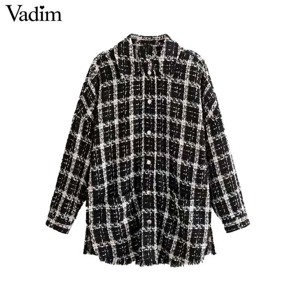 vadim women plaid oversized tweed jacket tassels pockets loose style long sleeve coats female outwear causal chic ca615, Black;brown
vadim women plaid oversized tweed jacket tassels pockets loose style long sleeve coats female outwear causal chic ca615, Black;brown