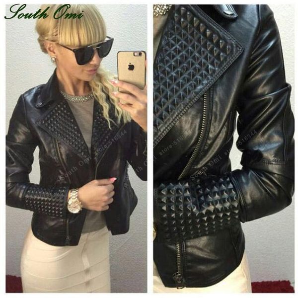 wholesale- faux leather jacket women stud/rivet moto biker zip coats chaqueta blazer pu jack jaqueta couro rock cuir femme casaco 2017, Black
wholesale- faux leather jacket women stud/rivet moto biker zip coats chaqueta blazer pu jack jaqueta couro rock cuir femme casaco 2017, Black