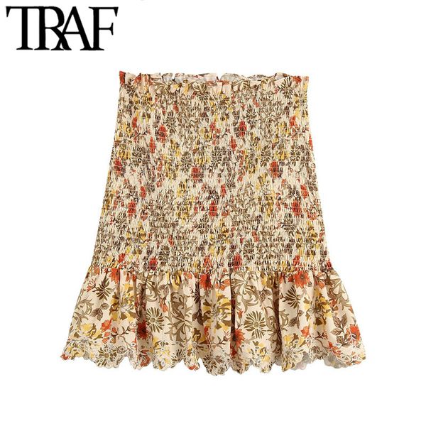 traf women fashion floral print smocked ruffle mini skirt vintage elastic waist hollow out embroidery female skirts, Black
traf women fashion floral print smocked ruffle mini skirt vintage elastic waist hollow out embroidery female skirts, Black