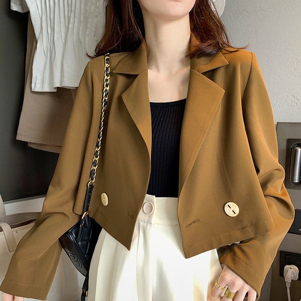 women cropped blazers 2019 casual feminino long sleeve solid brown short jacket coat ladies office work outerwear, White;black
women cropped blazers 2019 casual feminino long sleeve solid brown short jacket coat ladies office work outerwear, White;black