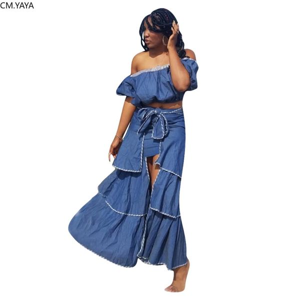 2019 women off shoulder short sleeve crop cascading ruffles slit maxi skirt suit two piece set tracksuit dress glh8878, White
2019 women off shoulder short sleeve crop cascading ruffles slit maxi skirt suit two piece set tracksuit dress glh8878, White