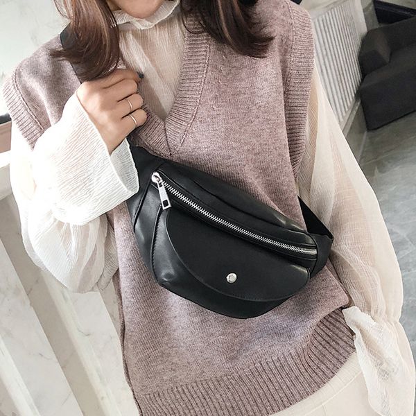 women fashion waist bag casual shoulder bags fanny pack ladies black white zipper chest bag travel anti-theft banana phone purs