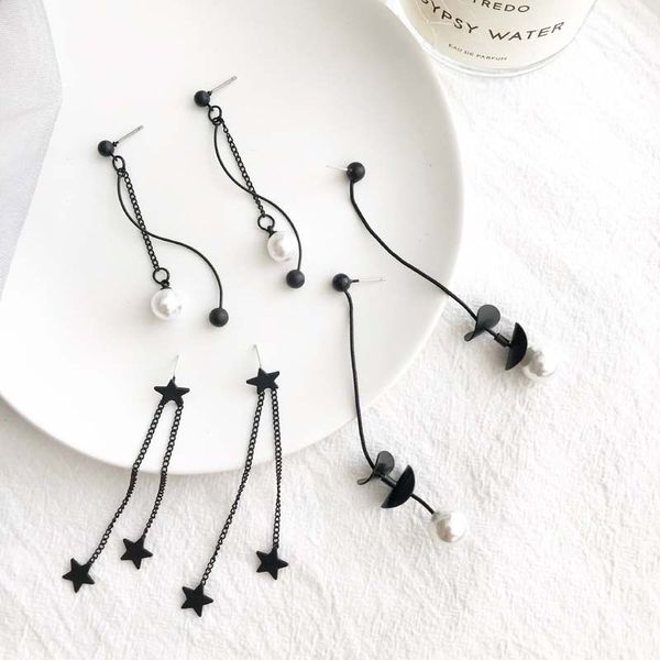 europe the united states black niche design long tassel pendant earrings korea simple fashion stars pearl black jewelry women, Silver
europe the united states black niche design long tassel pendant earrings korea simple fashion stars pearl black jewelry women, Silver