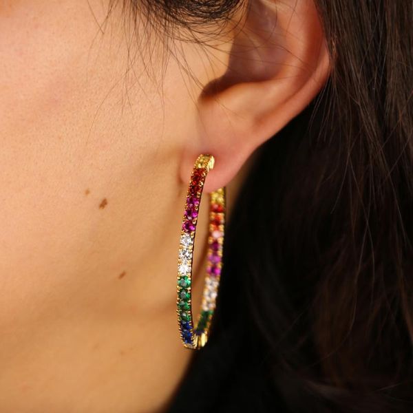 2020 new arrived modern women lady gift micro pave rainbow cz big huggie hoop earring gorgeous sparking cz gold color jewelry, Golden
2020 new arrived modern women lady gift micro pave rainbow cz big huggie hoop earring gorgeous sparking cz gold color jewelry, Golden