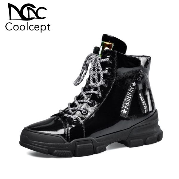 coolcept genuine and patent leather women sports ankle boots lace up fashion warm winter boots soft bottom footwear size 34-39, Black
coolcept genuine and patent leather women sports ankle boots lace up fashion warm winter boots soft bottom footwear size 34-39, Black
