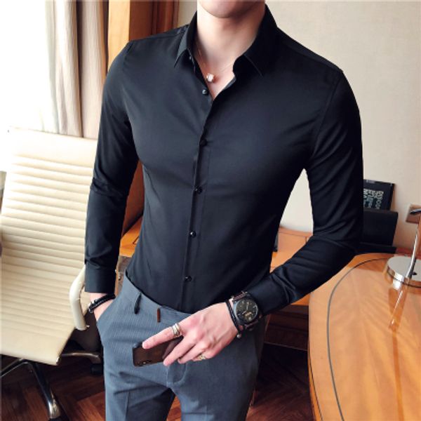 casual shirt slim fit mens dress shirts business camisa masculina long sleeve solid color black white 2019, White;black
casual shirt slim fit mens dress shirts business camisa masculina long sleeve solid color black white 2019, White;black