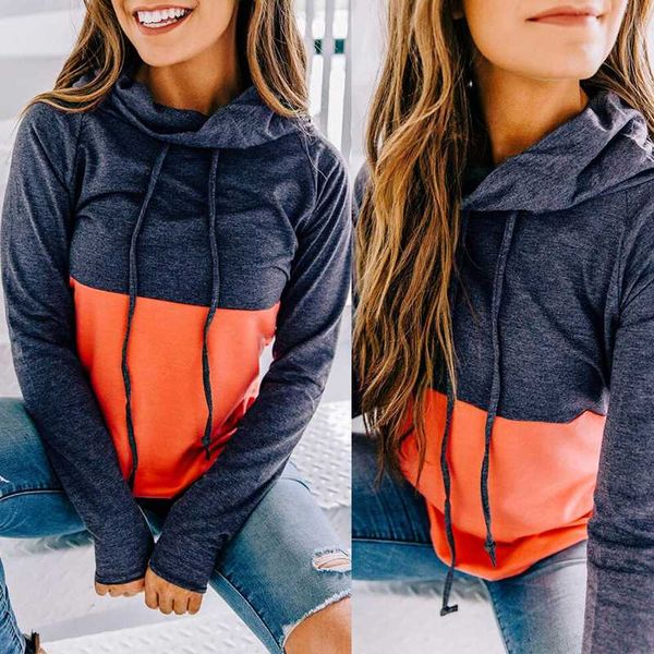 women's hoodies & sweatshirts autumn and winter clothing splicing push collar long sleeve om9138, Black
women's hoodies & sweatshirts autumn and winter clothing splicing push collar long sleeve om9138, Black