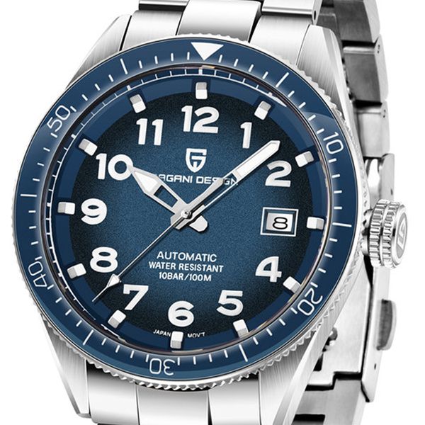 44 mm pagani design blue dial calendar luminous men watch waterproof stainless sports men automatic mechanical watch, Slivery;brown
44 mm pagani design blue dial calendar luminous men watch waterproof stainless sports men automatic mechanical watch, Slivery;brown