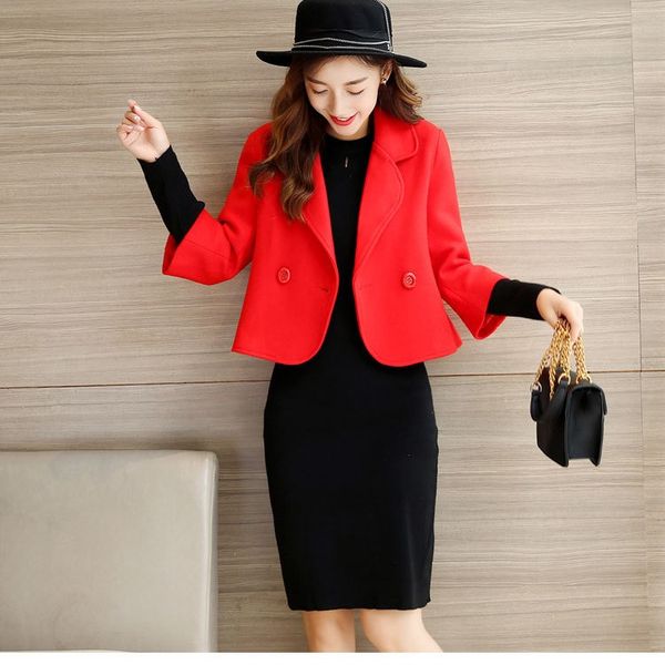 women short woolen coat korean style fashion coats turn-down collar elegant casual women jacket wool blends, Black
women short woolen coat korean style fashion coats turn-down collar elegant casual women jacket wool blends, Black