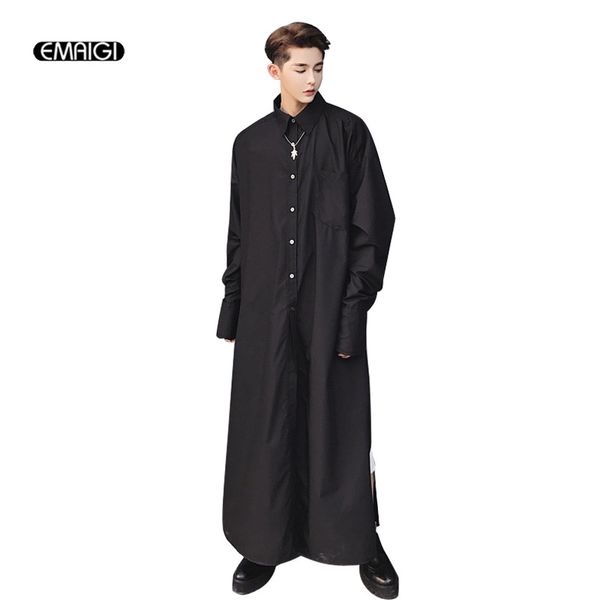 men super long shirt male fashion show robe black white long sleeve casual pullover dress shirts middle east costumes, White;black
men super long shirt male fashion show robe black white long sleeve casual pullover dress shirts middle east costumes, White;black