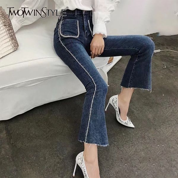 twotwinstyle beadings заплатки джинсы женские фронты карманы высокой талией джинсовой клеш брюки женский корейский 2019 мода весна новые, Blue
twotwinstyle beadings заплатки джинсы женские фронты карманы высокой талией джинсовой клеш брюки женский корейский 2019 мода весна новые, Blue