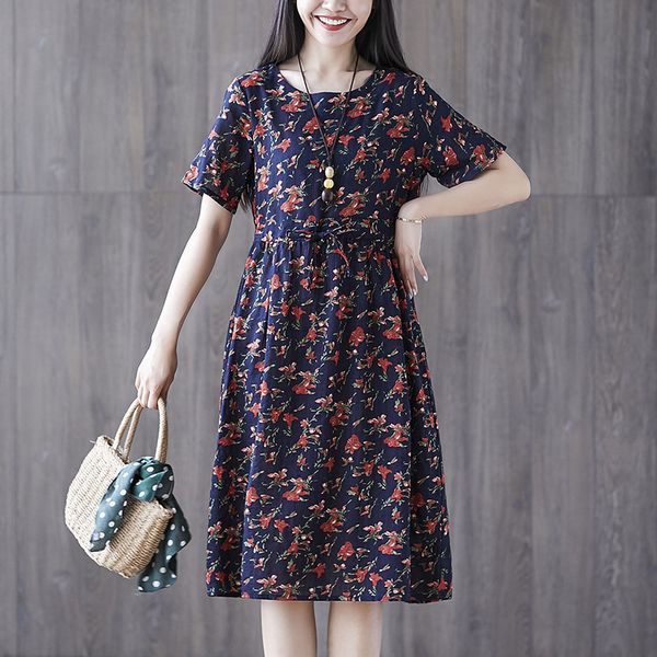 2019 summer wear new style large size dress loose cotton linen printed mid-length slimming short-sleeve dress women's, White;black
2019 summer wear new style large size dress loose cotton linen printed mid-length slimming short-sleeve dress women's, White;black