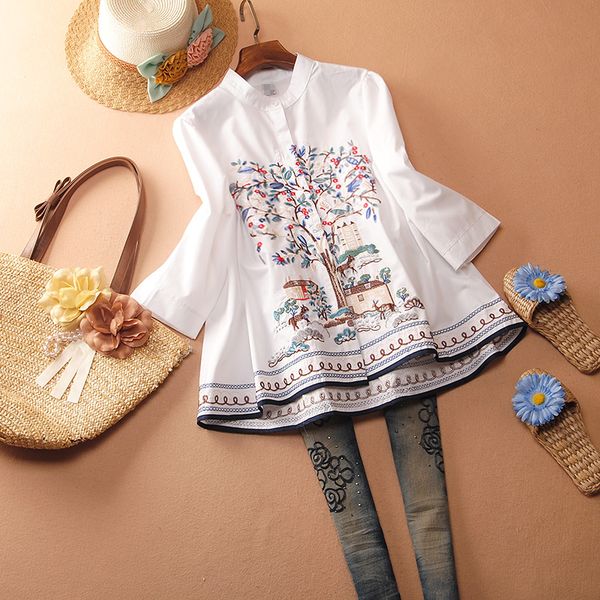 summer new 2020 shirts women cotton wild casual embroidered print ladies blouses and stand collar three-quarter sleeve, White
summer new 2020 shirts women cotton wild casual embroidered print ladies blouses and stand collar three-quarter sleeve, White