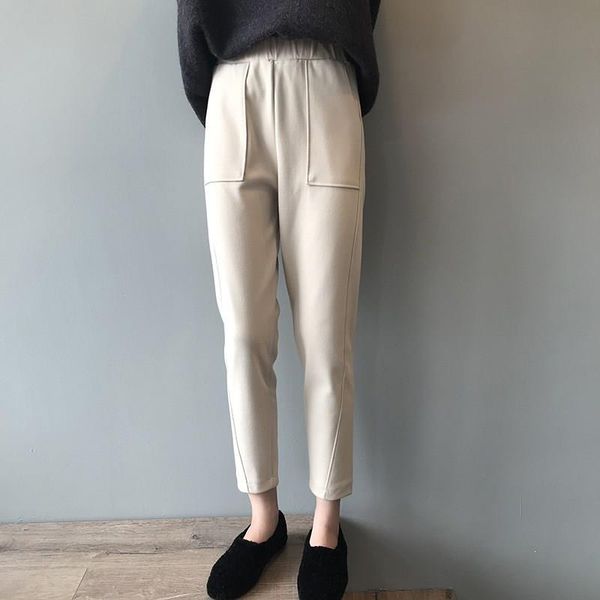 fall winter casual solid loose harem pants woolen pockets high waist trousers elastic waist ankle-length radish pants, Black;white
fall winter casual solid loose harem pants woolen pockets high waist trousers elastic waist ankle-length radish pants, Black;white