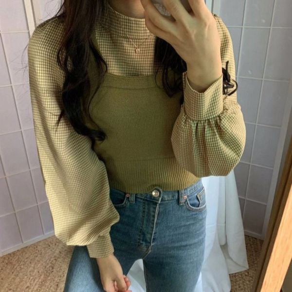 women's t-shirt 2021 women elegant sets half turtleneck lantern long sleeve pullover shirt + slim knitted short vest ladies fashion sui, White
women's t-shirt 2021 women elegant sets half turtleneck lantern long sleeve pullover shirt + slim knitted short vest ladies fashion sui, White