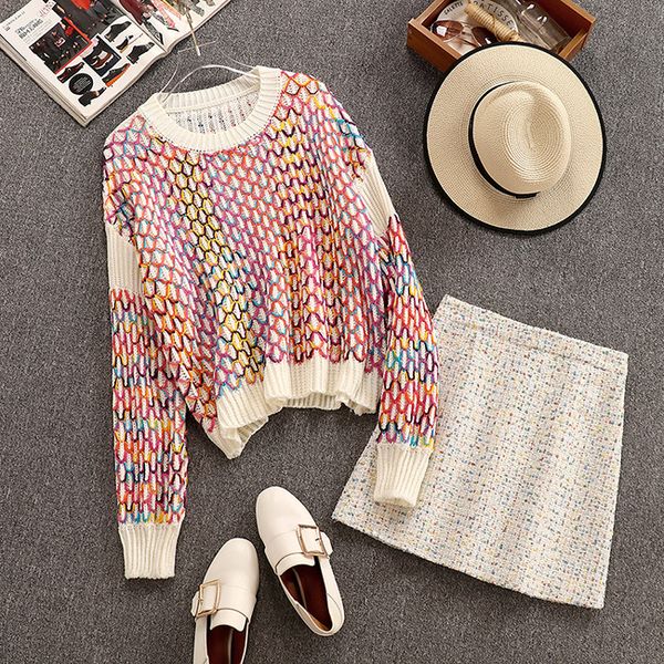 2019 round neck loose sweater bold tweed short skirt two-piece suit skirt female, White;black
2019 round neck loose sweater bold tweed short skirt two-piece suit skirt female, White;black