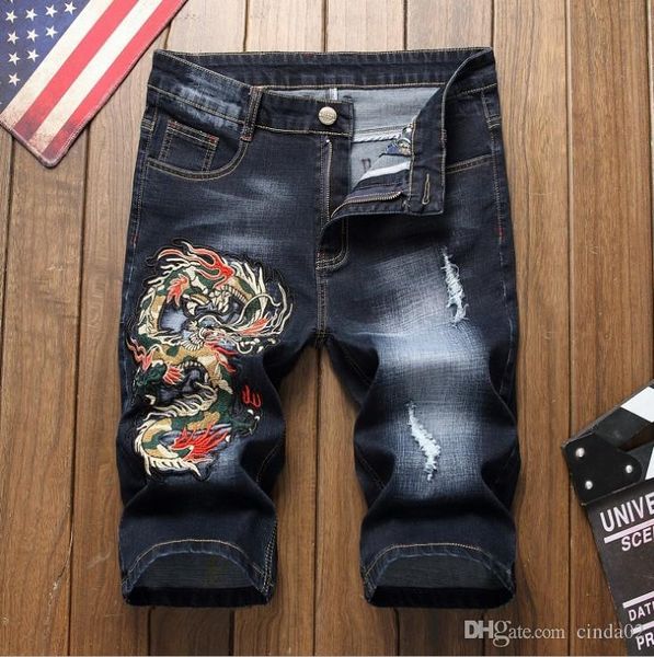 short jeans men slim summer designer jeans for male biker fashion short rock revival jeans, Blue 
short jeans men slim summer designer jeans for male biker fashion short rock revival jeans, Blue