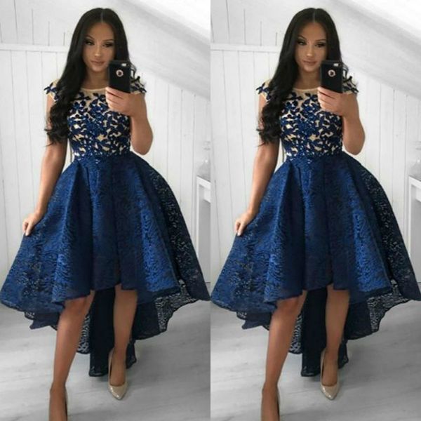 2019 hi lo prom dresses sheer neck lace cap sleeves short evening gowns custom made girls homecoming graduation dresses, Black
2019 hi lo prom dresses sheer neck lace cap sleeves short evening gowns custom made girls homecoming graduation dresses, Black