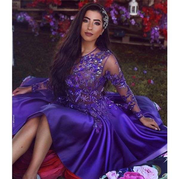 arabic royal purple short cocktail homecoming dresses vintage long sleeve a line sheer neck applique beaded dress prom gown short prom, Blue;pink
arabic royal purple short cocktail homecoming dresses vintage long sleeve a line sheer neck applique beaded dress prom gown short prom, Blue;pink