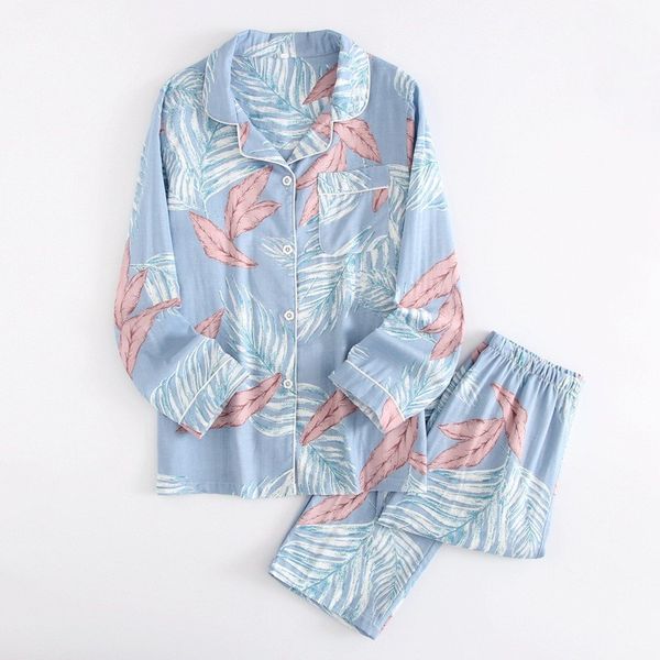 new fashion ladies leaves print thin cotton nightwear casual pockets single breasted pajama sets, Blue;gray
new fashion ladies leaves print thin cotton nightwear casual pockets single breasted pajama sets, Blue;gray