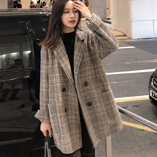 2019 plaid thick winter coat women wool blend office coats fashion double breasted warm lady jacket long sleeve outwear coat, Black
2019 plaid thick winter coat women wool blend office coats fashion double breasted warm lady jacket long sleeve outwear coat, Black