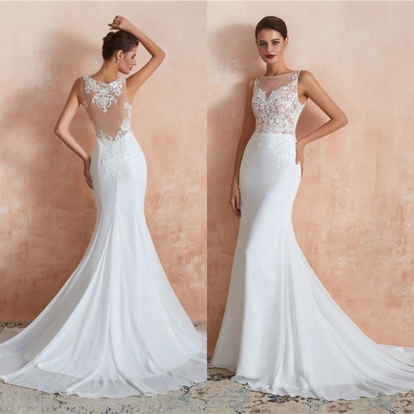 2020 white mermaid chiffon sleeveless wedding dresses modern backless sheer neck country style wedding gowns plus size bridal dress
2020 white mermaid chiffon sleeveless wedding dresses modern backless sheer neck country style wedding gowns plus size bridal dress