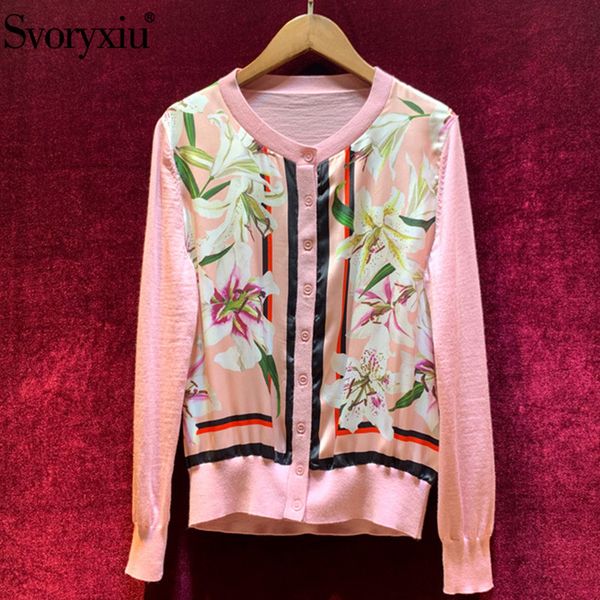 svoryxiu designer autumn lily flower printed knitting cardigan women's wool blend long sleeve pink sweater thin coat, White
svoryxiu designer autumn lily flower printed knitting cardigan women's wool blend long sleeve pink sweater thin coat, White
